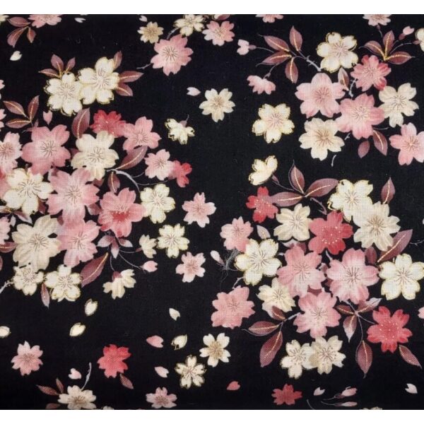 Japanske blomster med gull. sort bunn