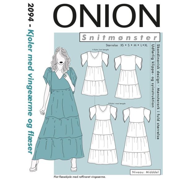 Onion 2094 Kjole med vingerme og rysjer
