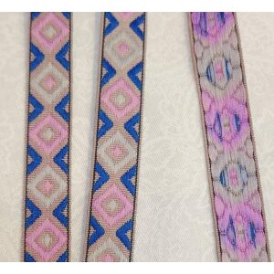 Jacquard bånd Blå/rosa 13mm