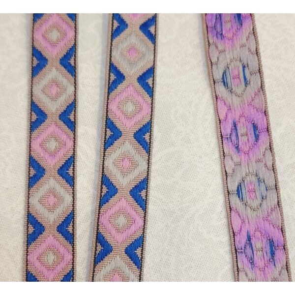 Jacquard bånd Blå/rosa 13mm