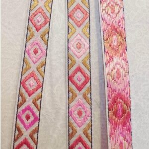 Jacquard bånd rosa/grønn 13mm
