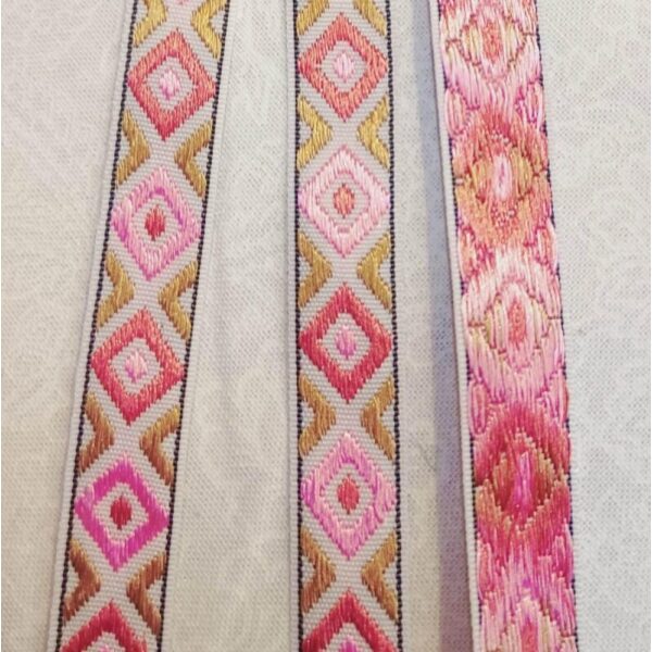Jacquard bånd rosa/grønn 13mm