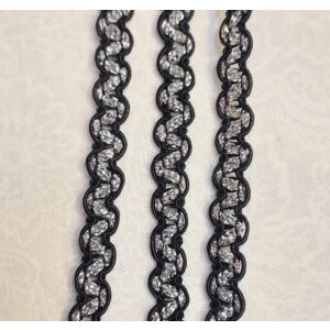 Zikk zakk bånd med lurex sølv og sort 7mm