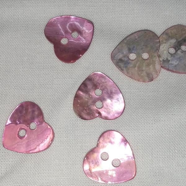 Perlemorknapp hjerte, 17mm rosa