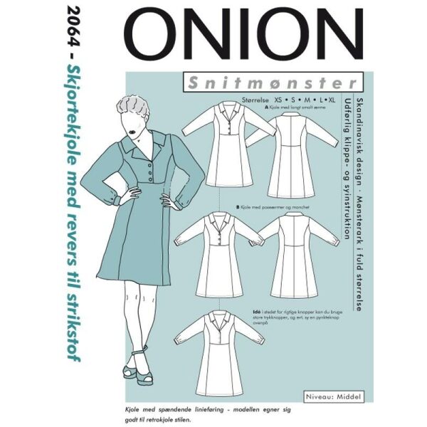 Onion 2064 Skjortekjole med revers til strikstof