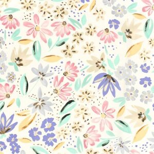 Pastellblomster, Bomull sateng med litt stretch