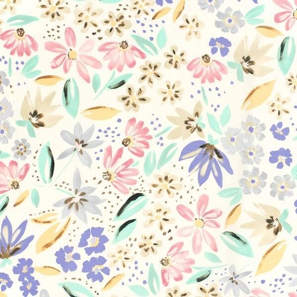 Pastellblomster, Bomull sateng med litt stretch