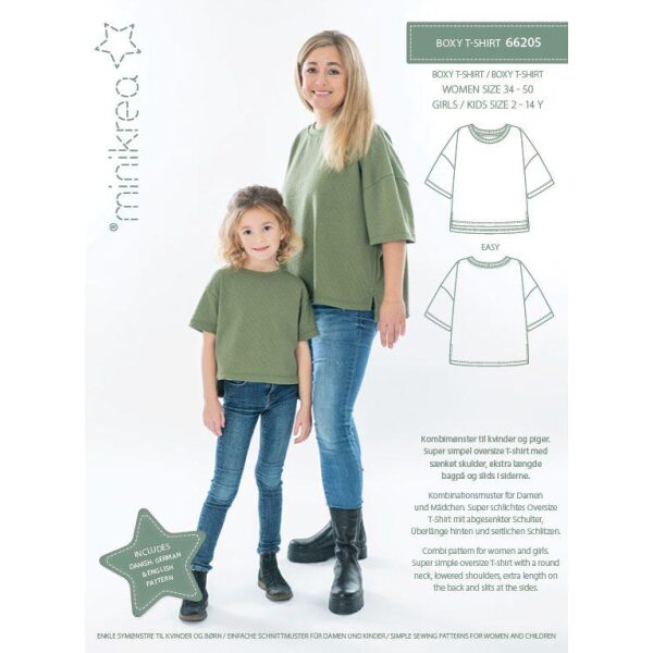 Minikrea 66205 Boxy T-Shirt , Barn 2-14 år  Dame 34-50